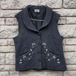 Gray Wool Vest with Embroidered Details